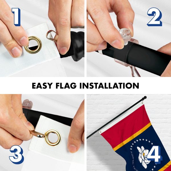 G128 Combo Pack: 6 Feet Tangle Free Spinning Flagpole (Black) Mississippi MS State Flag 3x5 ft Printed 150D Brass Grommets (Flag Included) Aluminum Flag Pole - Image 7