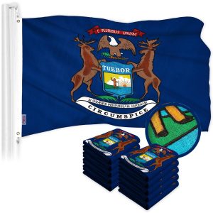 G128 10 Pack: Michigan MI State Flag | 3x5 Ft | ToughWeave Series Embroidered 300D Polyester | Embroidered Design, Indoor/Outdoor, Brass Grommets
