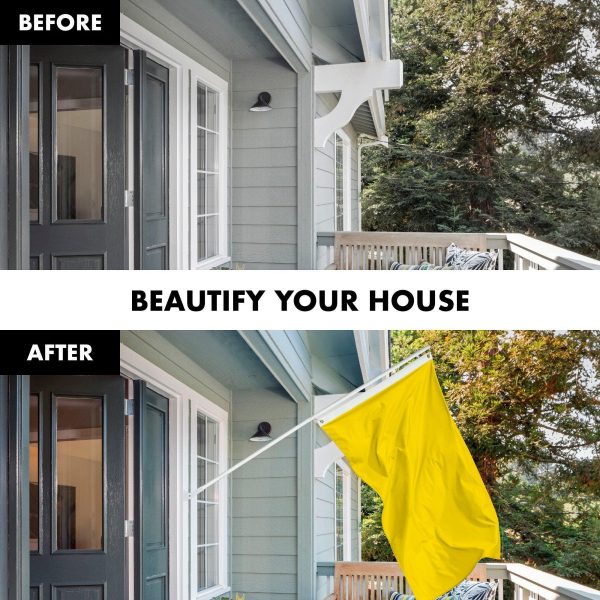 G128 Combo Pack: 5 Ft Tangle Free Aluminum Spinning Flagpole (White) & Solid Yellow Color Flag 2.5x4 Ft, LiteWeave Pro Series Printed 150D Polyester | Pole with Flag Included - Image 3
