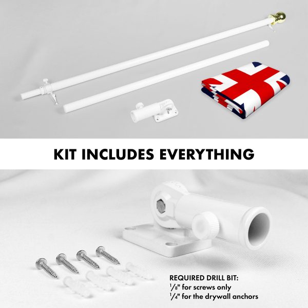 G128 Combo Pack: 6 Ft Tangle Free Aluminum Spinning Flagpole (White) & United Kingdom UK Flag 3x5 Ft, ToughWeave Series Embroidered 300D Polyester | Pole with Flag Included - Image 2