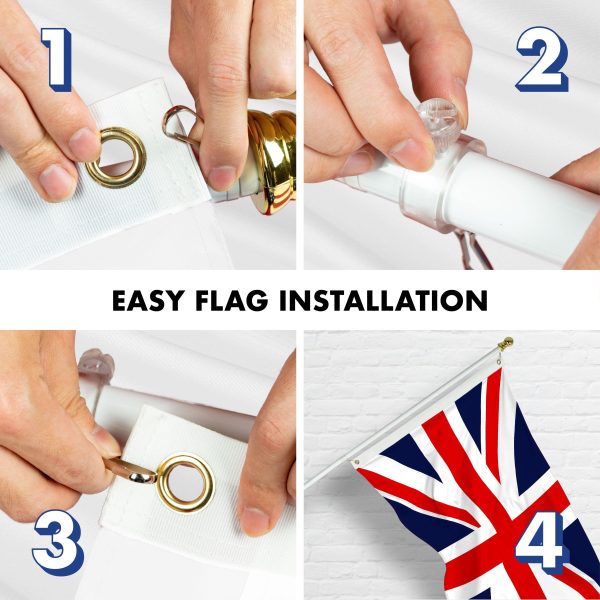 G128 Combo Pack: 6 Ft Tangle Free Aluminum Spinning Flagpole (White) & United Kingdom UK Flag 3x5 Ft, ToughWeave Series Embroidered 300D Polyester | Pole with Flag Included - Image 7