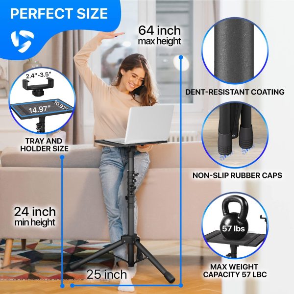 Projector Tripod Stand with Adjustable Height 24 64 Inches Standing Laptop Floor Riser Portable Multifunctional Space Saver Desk for DJ Outdoor Mobile Workstation for Studio Home Office - Image 2