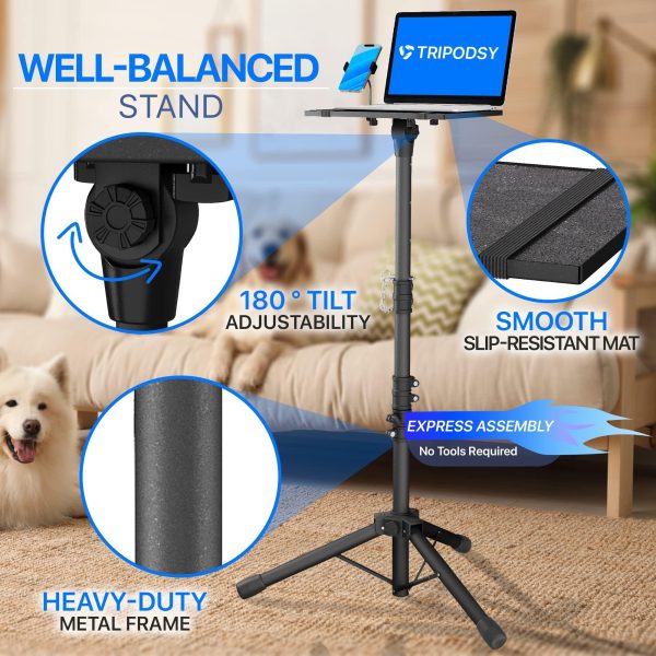 Projector Tripod Stand with Adjustable Height 24 64 Inches Standing Laptop Floor Riser Portable Multifunctional Space Saver Desk for DJ Outdoor Mobile Workstation for Studio Home Office - Image 3