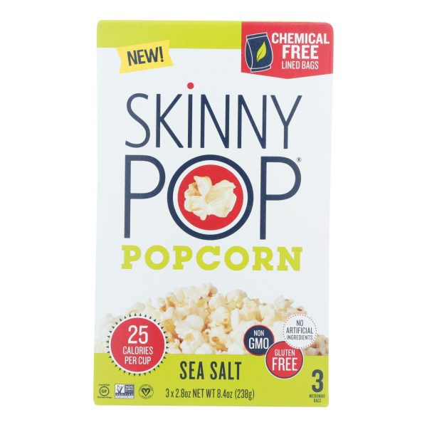 Skinnypop Popcorn - Popcorn Micro Sea Salt 3pk - Case of 12 - 3/2.8 OZ - Image 2