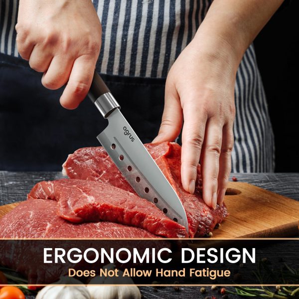 Santoku Knife   Santoku Chef Knife with Plastic Grip   7 Inch Japanese Santoku Knife   Versatile Knife for Chopping Slicing Mincing   Steel Blade with Holes   Cuts Meat Fish Vegetables - Image 3
