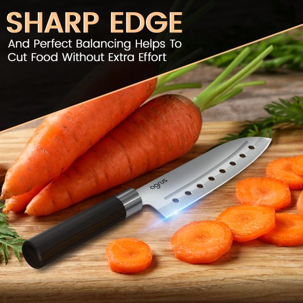 Santoku Knife   Santoku Chef Knife with Plastic Grip   7 Inch Japanese Santoku Knife   Versatile Knife for Chopping Slicing Mincing   Steel Blade with Holes   Cuts Meat Fish Vegetables - Image 4