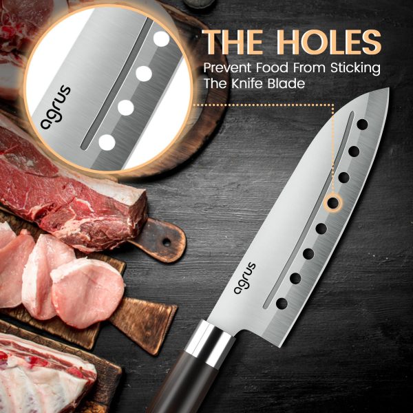 Santoku Knife   Santoku Chef Knife with Plastic Grip   7 Inch Japanese Santoku Knife   Versatile Knife for Chopping Slicing Mincing   Steel Blade with Holes   Cuts Meat Fish Vegetables - Image 5