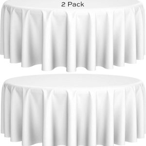 [2 Pack] 120  Round Premium Tablecloths for Wedding | Banquet | Restaurant | 200 GSM Washable Fabric Table Cloth | White