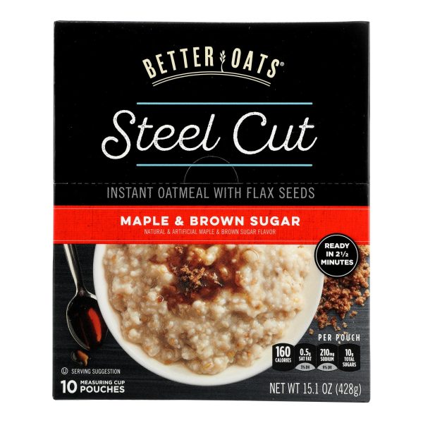 Better Oats Steel Cut Maple & Brown Sugar Instant Oatmeal With Flax Seeds  - Case of 6 - 15.1 OZ - Image 3