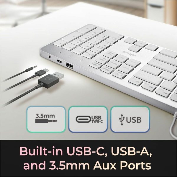 Adesso EasyTouch 730UW USB-C Multi OS Scissor Switch Keyboard With CoPilot AI Hotkey And USB-C, USB-A, 3.5mm Aux Ports - Image 3