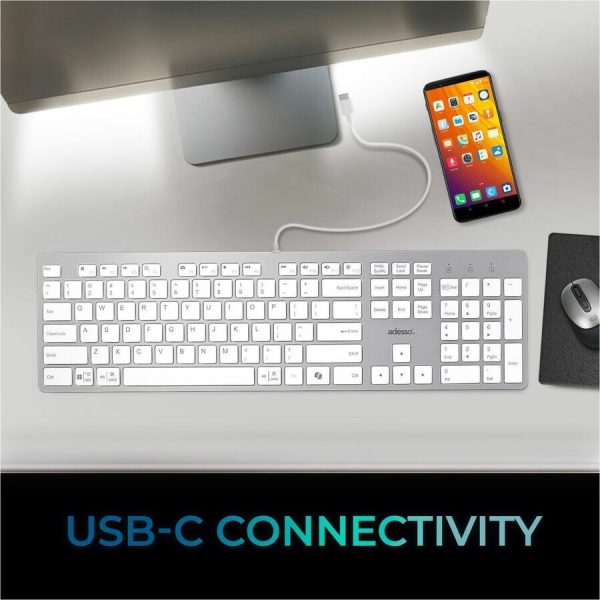 Adesso EasyTouch 730UW USB-C Multi OS Scissor Switch Keyboard With CoPilot AI Hotkey And USB-C, USB-A, 3.5mm Aux Ports - Image 7