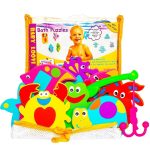 Foam Bath Toys   100% Non Toxic Floating Puzzles Animals   Early Learning Bathtub Toy   Fun Educational Geometric Shapes for Toddlers Kids Boys Girls   Free Bath Toy Organizer & Fishing Rod