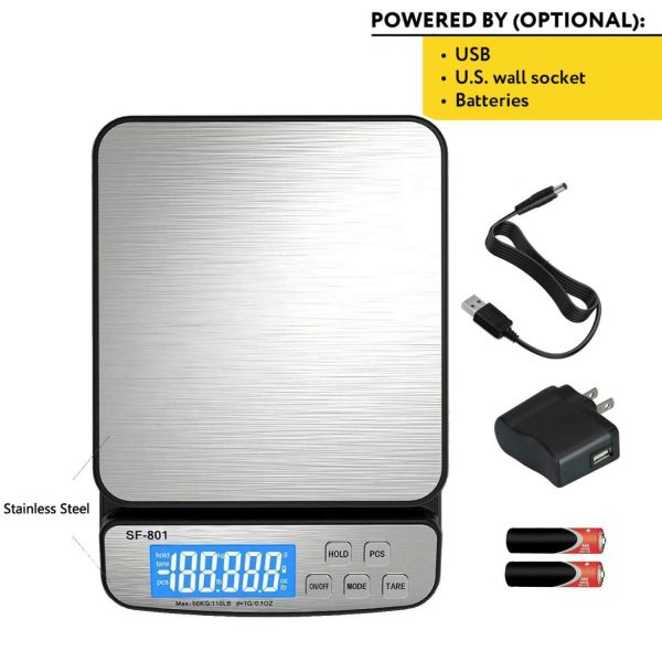 Shipping Scale for Packages 110 LB (50 KG) –  Package Scale Postal Scale for Shipping Packages with Stainless Steel Platform Tare Hold Counting Function USB Cord and AC DC Adapter - Image 4