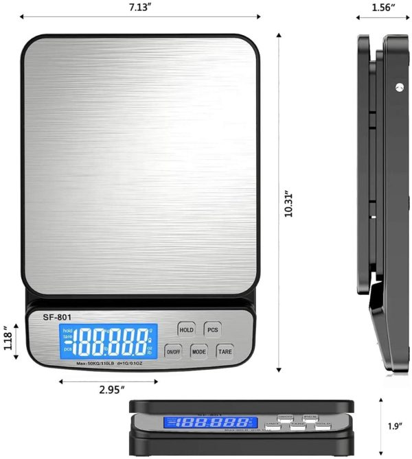 Shipping Scale for Packages 110 LB (50 KG) –  Package Scale Postal Scale for Shipping Packages with Stainless Steel Platform Tare Hold Counting Function USB Cord and AC DC Adapter - Image 6