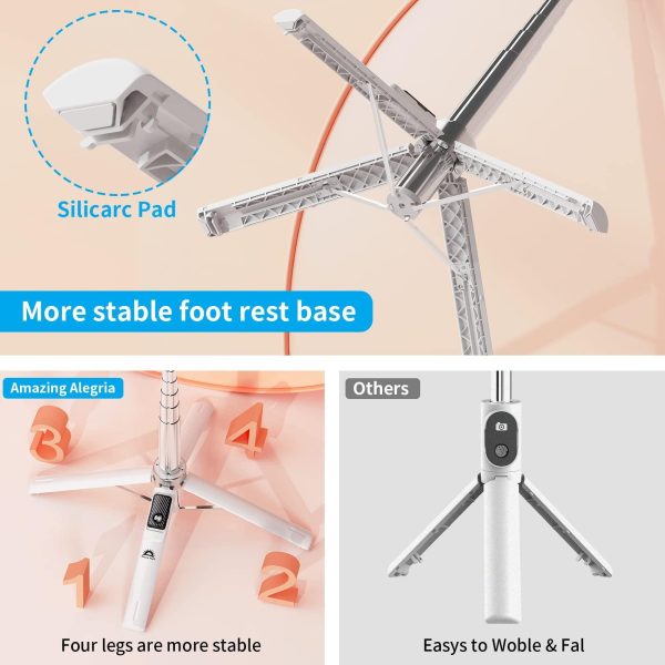 Selfie Stick Tripod with Remote and 2 Fill Light    Phone Tripod Compact 50'' Cell Phone Stand New Travel Wireless Bluetooth Selfie Stick Compatible with iPhone & Smartphones (White) - Image 3