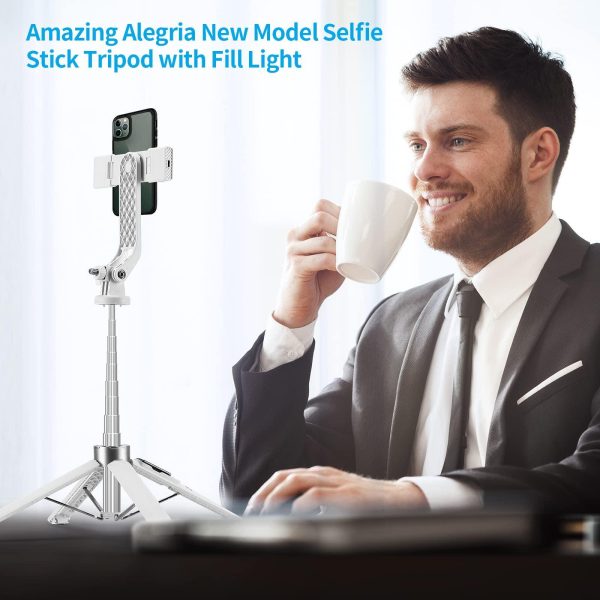 Selfie Stick Tripod with Remote and 2 Fill Light    Phone Tripod Compact 50'' Cell Phone Stand New Travel Wireless Bluetooth Selfie Stick Compatible with iPhone & Smartphones (White) - Image 7
