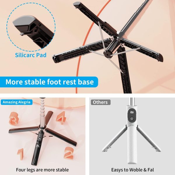 Selfie Stick Tripod with Remote and 2 Fill Light    Phone Tripod Compact 50'' Cell Phone Stand New Travel Wireless Bluetooth Selfie Stick Compatible with iPhone & Smartphones (Black) - Image 3