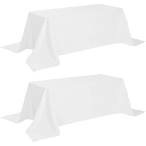 Classic White Tablecloth 90x132   White Table Clothes for 6 Foot Rectangle Tables 200 GSM Stain and Wrinkle Resistant Washable Fabric [2 Pack]
