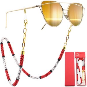 SIGONNA Eyeglass Chain Holder Necklace   Premium Beaded Glasses Strap   Chain Eyeglass Holder Necklace   Eyeglass Chain for Women   Eye Glasses String Strap Cord (Red)