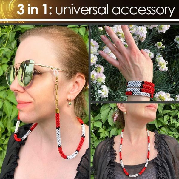 SIGONNA Eyeglass Chain Holder Necklace   Premium Beaded Glasses Strap   Chain Eyeglass Holder Necklace   Eyeglass Chain for Women   Eye Glasses String Strap Cord (Red) - Image 2