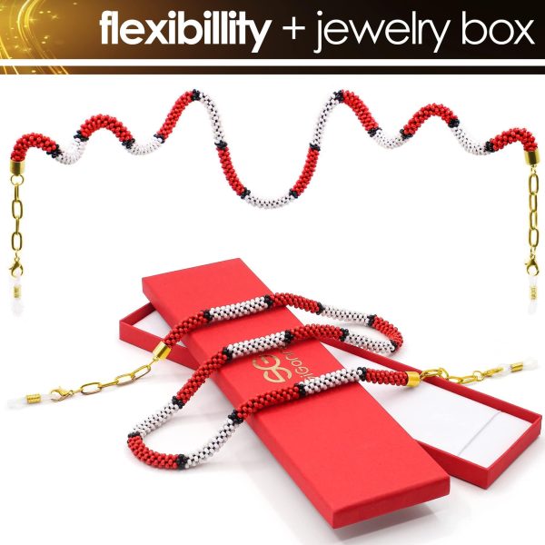 SIGONNA Eyeglass Chain Holder Necklace   Premium Beaded Glasses Strap   Chain Eyeglass Holder Necklace   Eyeglass Chain for Women   Eye Glasses String Strap Cord (Red) - Image 4