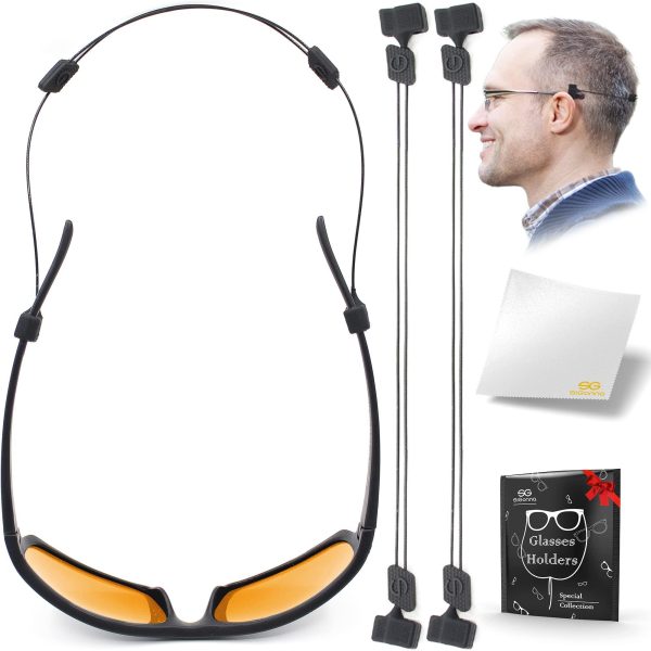 Eye Glasses String Strap Holder   No Tail Sunglass Strap for Men Women   Adjustable Glasses Strap   Wire Eyeglass Strap Lanyard   2 Cords   18  XL