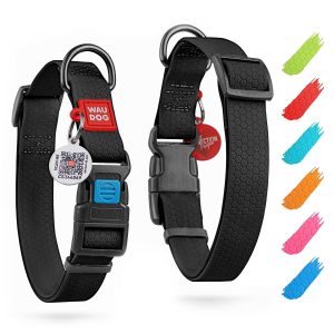 Waterproof Dog Collar   Adjustable Dog Collar for Large Dogs Small and Medium Dogs   Breakaway Dog Collar Waterproof with Plastic Buckle and QR Dog Tag   Boy & Girl Dog Collars (Black)