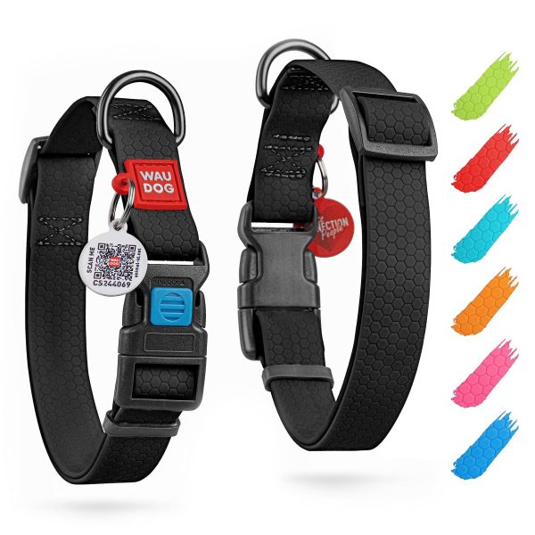 Waterproof Dog Collar   Adjustable Dog Collar for Large Dogs Small and Medium Dogs   Breakaway Dog Collar Waterproof with Plastic Buckle and QR Dog Tag   Boy & Girl Dog Collars (Black)