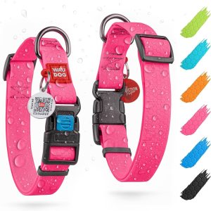 Waterproof Dog Collar   Adjustable Dog Collar for Large Dogs Small and Medium Dogs   Breakaway Dog Collar Waterproof with Plastic Buckle and QR Dog Tag Boy & Girl Dog Collars (Pink)