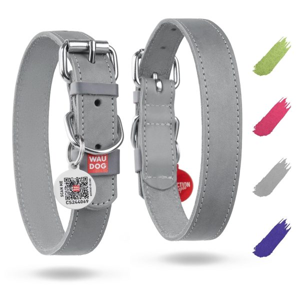 Long Lasting Leather Dog Collar for Large Dogs Medium & Small Dogs   Adjustable Classic Puppy Collars for Large Breed Dogs   Boy & Girl Dog Collars with Durable Buckle D Ring & QR Dog Tag
