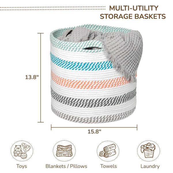 Large Recycled Cotton Rope Basket   Blanket Storage Basket Pillows Toys Towels Laundry and Living Room Organization   15.8x13.8 Inches   Eco friendly & Decorative Basket Multicolor - Image 3