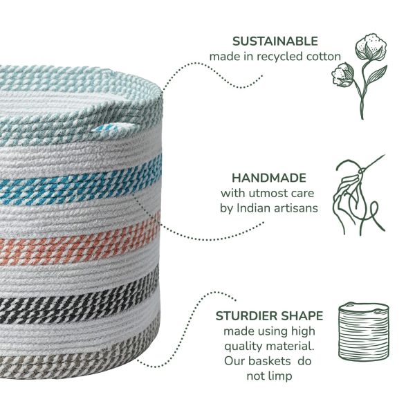 Large Recycled Cotton Rope Basket   Blanket Storage Basket Pillows Toys Towels Laundry and Living Room Organization   15.8x13.8 Inches   Eco friendly & Decorative Basket Multicolor - Image 4