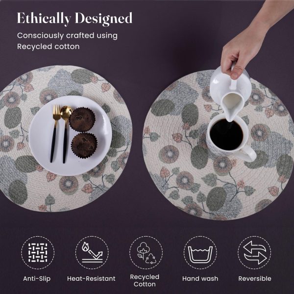 The Fine Living Co. Kiwi Printed Braided Cotton Placemats (Set of 6 13.5 Inches) Washable Anti Slip Heat Resistant Mats Boho Woven Round Table Mats for House Decor Kitchen and Dining - Image 4