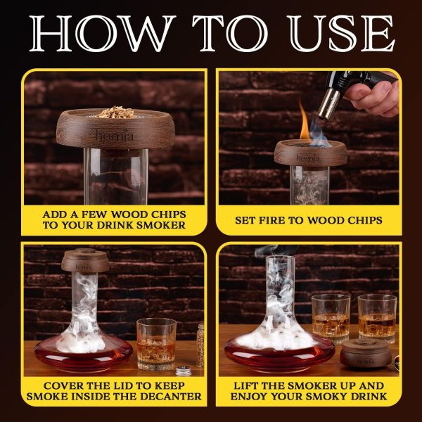 2in1 Decanter Set  Wooden Smoker  Wine Aerator  60 fl oz Glass Decanter  Scotch Bourbon Red Wine Handmade Decanter Set  Gift for Men (Torch not included) - Image 4