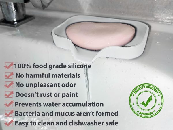 1 pcs White Silicone Soap Tray   Self Draining Soap Dish   Soap Holder Self Draining   Soap Dish for Bar Soap   Soap Dishes That Drain   Soap Dish for Sink   Organizer for Bathroom end Kitchen. - Image 5