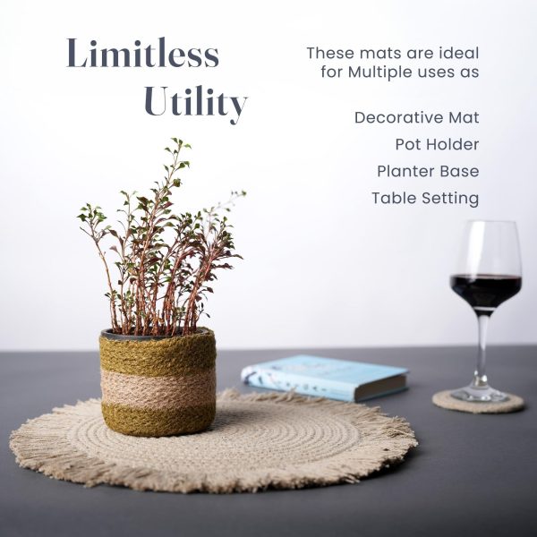 The Fine Living Co. Braided Cotton Placemats (Set of 6 15 Inches) with 6 Free Coasters Washable Anti Slip Heat Resistant Mats Boho Woven Round Table Mats for House Decor Kitchen and Dining - Image 5