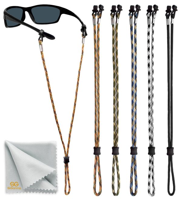 SIGONNA Eyeglasses String Holder Strap Cord   Eyeglass Chain for Men Women   Glasses Lanyard Holders Around Neck   Sports Eye Glass Straps Sunglass Retainer   5 Cords Brown