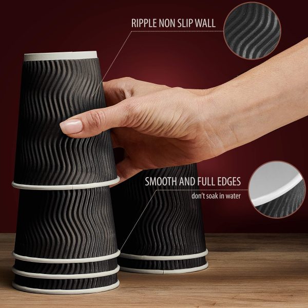 Insulated Disposable Coffee Cups with Lids & Straws 12 oz 100 Packs   Paper Cups for Hot Beverage Drinks To Go Tea Coffee Home Office Car Coffee Shop Party (Black) - Image 5