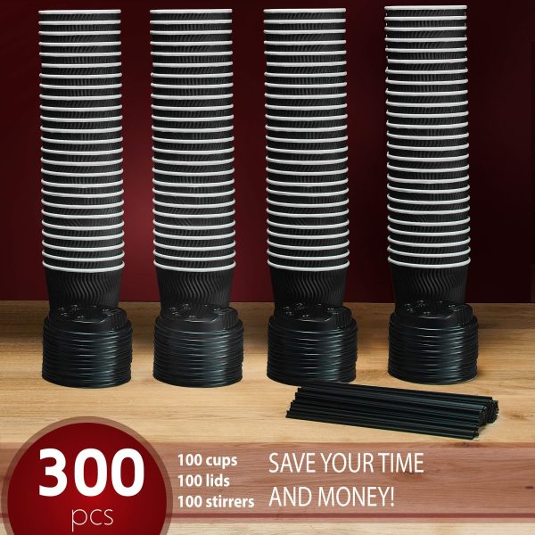 Insulated Disposable Coffee Cups with Lids & Straws 12 oz 100 Packs   Paper Cups for Hot Beverage Drinks To Go Tea Coffee Home Office Car Coffee Shop Party (Black) - Image 6