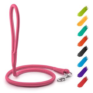 Rolled Leather Dog Leash 4Ft * 0.5 in for Small Medium and Large Dogs   Heavy Duty Leather Puppy Leash for Outdoor Walking Running Training   Strong Dog Leashes for Large Breed Dogs (Pink)