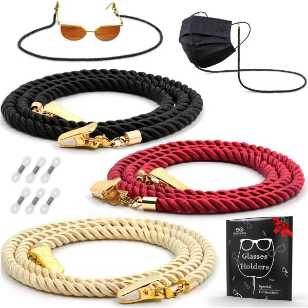 Glasses Strap String Holder Cord   Terylene Eyeglasses Strap Holders   Eye Glasses Accessory Chain   Eyeglass Chains for Women Men   Glasses Lanyard Around Neck   3 Pcs (Gold)