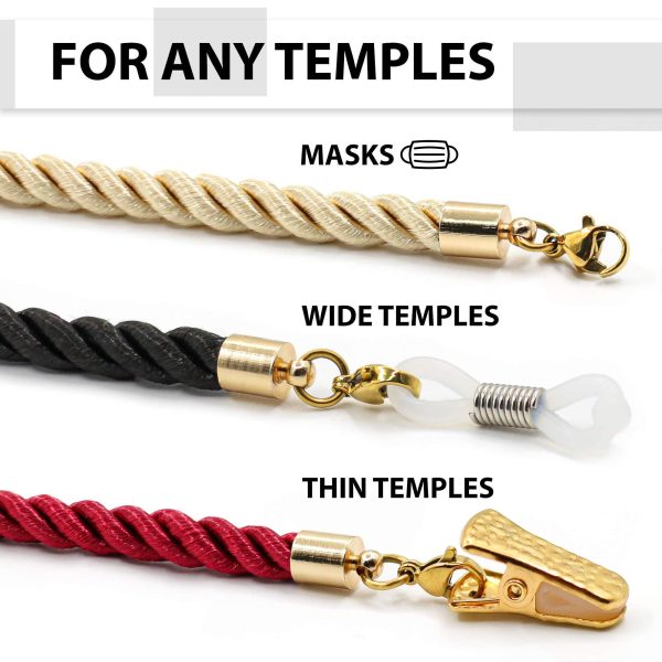 Glasses Strap String Holder Cord   Terylene Eyeglasses Strap Holders   Eye Glasses Accessory Chain   Eyeglass Chains for Women Men   Glasses Lanyard Around Neck   3 Pcs (Gold) - Image 5