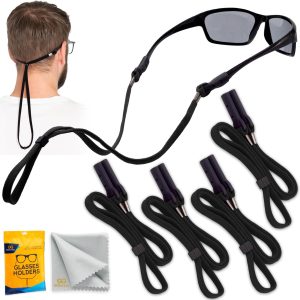 Eye Glasses Holder Around Neck - 4 Glasses Straps for Men Women - Glasses Holder Strap Retainer - Sunglass Holder Strap - Eyeglasses Strap Lanyard (Black)