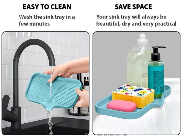 1 Pc Light Green Silicone Sink Tray for Dish Sponge Holder | Silicone Sponge Holder for Kitchen Sink | Soap Tray for Kitchen Sink | Silicone Soap Dish for Kitchen Sink Organization - Image 2