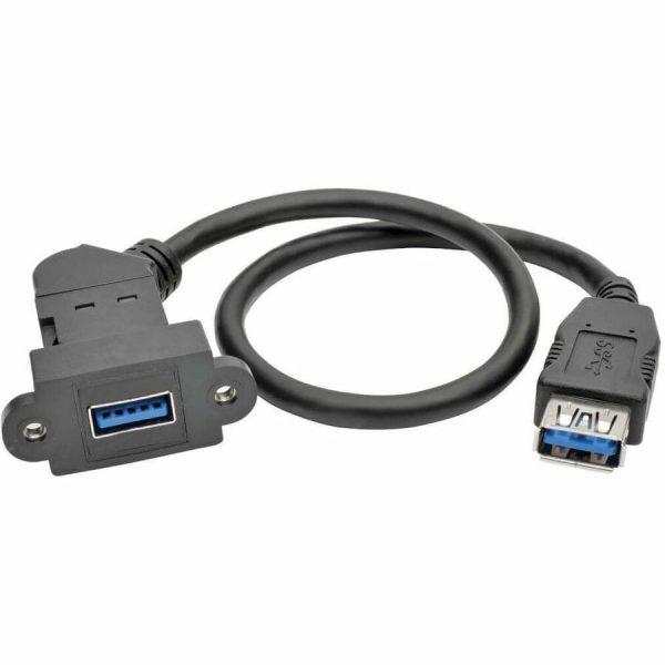 Eaton Tripp Lite Series USB 3.0 All-in-One Keystone/Panel Mount Coupler Cable (F/F), Angled Connector, Black, 1 ft. (0.31 m) - Image 2