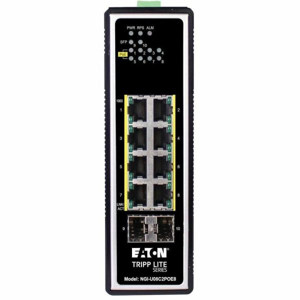 Eaton Tripp Lite Series 8-Port Unmanaged Industrial Gigabit Ethernet Switch - 10/100/1000 Mbps, PoE+ 30W, 2 GbE SFP Slots, -40° to 75°C, DIN Mount, TAA - Image 3