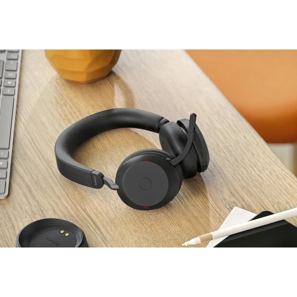Jabra Evolve2 75 Wireless On-ear Stereo Headset - USB-A - Unified Communication - With Charging Stand - Black - Binaural - Ear-cup - 3000 cm - Bluetooth - 20 Hz to 20 kHz - MEMS Technology Microphone - Noise Cancelling - Image 3