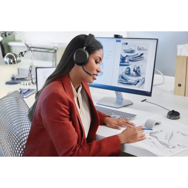 Jabra Evolve2 75 Wireless On-ear Stereo Headset - USB-A - Unified Communication - With Charging Stand - Black - Binaural - Ear-cup - 3000 cm - Bluetooth - 20 Hz to 20 kHz - MEMS Technology Microphone - Noise Cancelling - Image 5