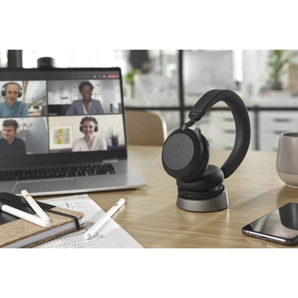 Jabra Evolve2 75 Wireless On-ear Stereo Headset - USB-A - Unified Communication - With Charging Stand - Black - Binaural - Ear-cup - 3000 cm - Bluetooth - 20 Hz to 20 kHz - MEMS Technology Microphone - Noise Cancelling - Image 7