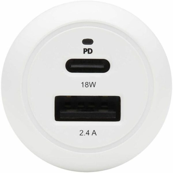 Eaton Tripp Lite Series Dual-Port USB Car Charger - 30W PD Charging, USB-C (18W) & USB-A (12W), USB-C to Lightning Cable, White - Image 2
